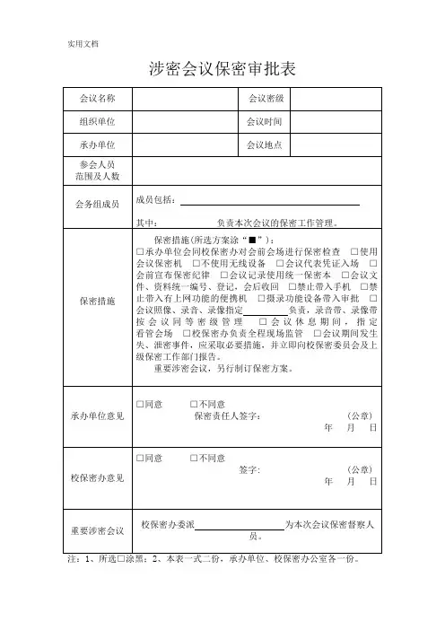 涉密会议保密审批表
