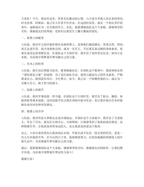 入伍变化演讲稿范文