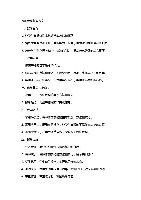 修饰表格教案范文