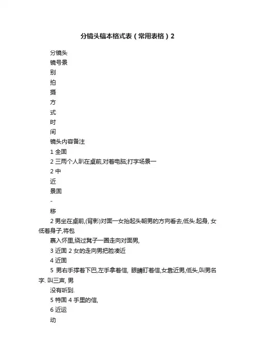 分镜头稿本格式表（常用表格）2
