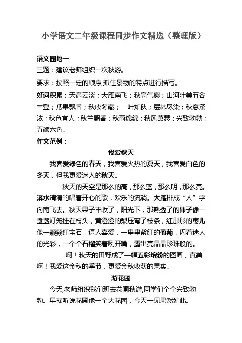 小学语文二年级课程同步作文精选(整理版)