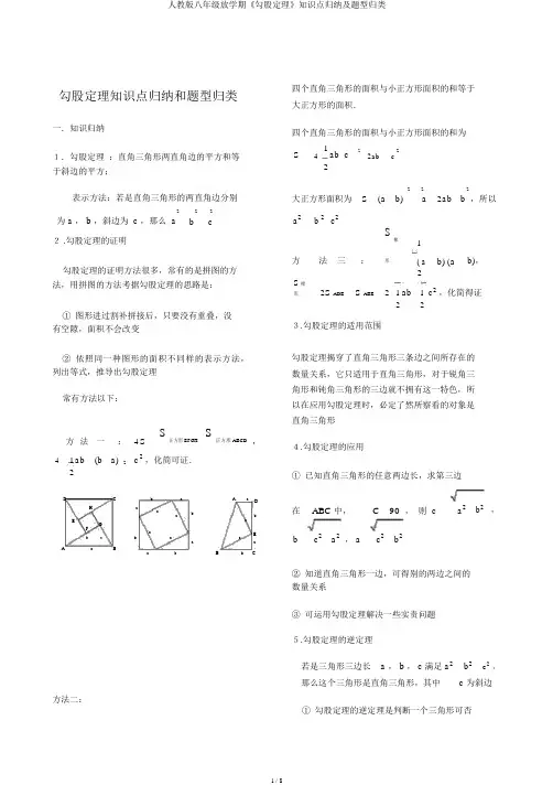 人教版八年级下学期《勾股定理》知识点归纳及题型归类