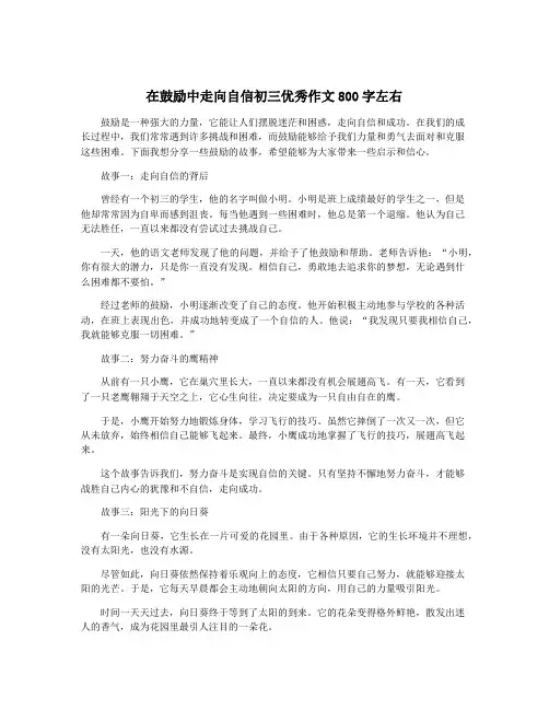 在鼓励中走向自信初三优秀作文800字左右