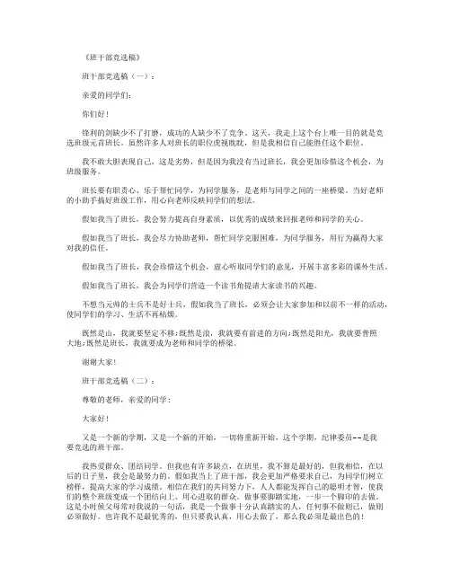 班干部竞选稿20篇