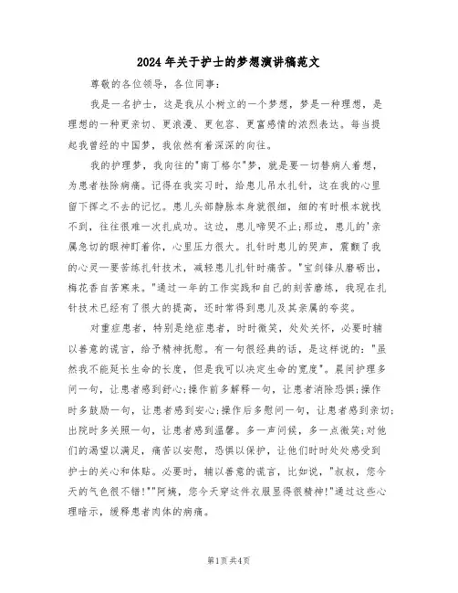 2024年关于护士的梦想演讲稿范文（二篇）