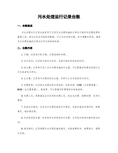污水处理运行记录台账