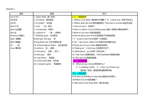 (完整版)外研版小学英语(一起)四年级上册单词短语句子