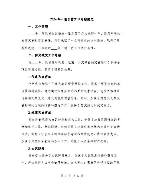 2024年一通三防工作总结范文(二篇)