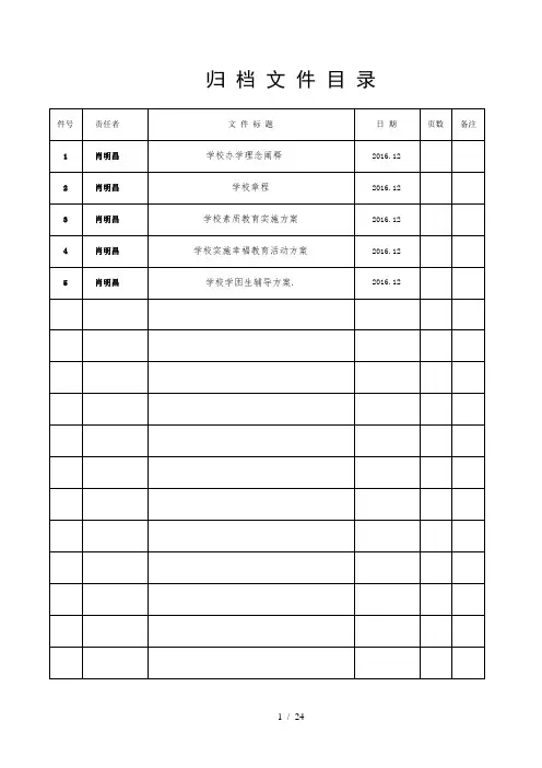 档案归档文件目录表格模板