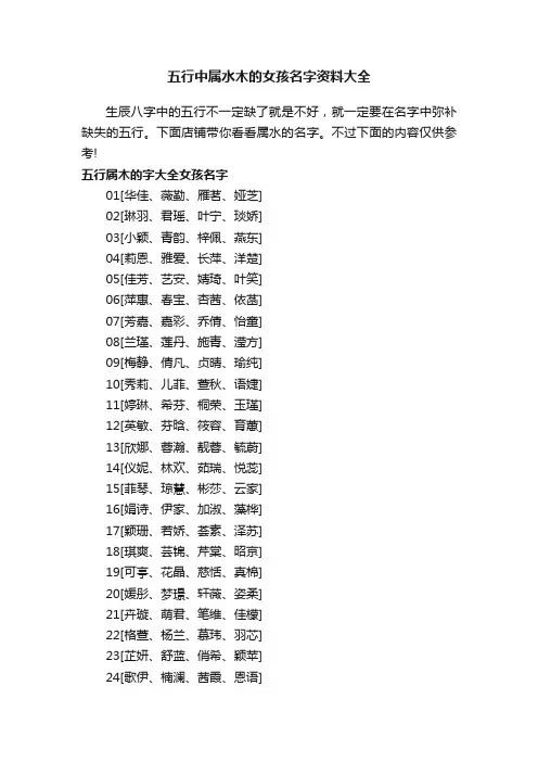 五行中属水木的女孩名字资料大全