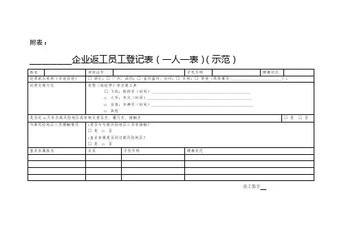 企业返工员工登记表(一人一表)(示范)