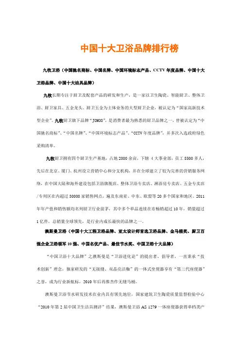 中国十大卫浴品牌