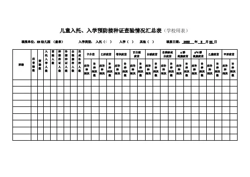 儿童接种疫苗的表格