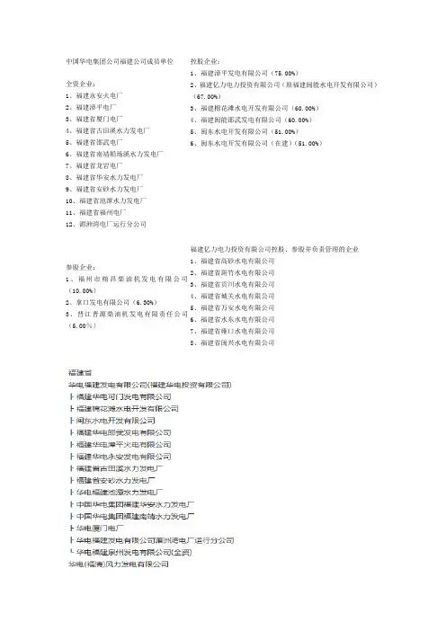 中国华电集团公司福建公司成员单位
