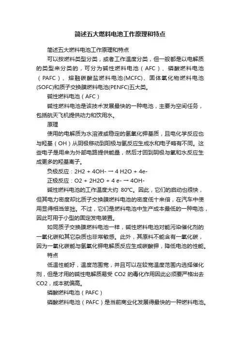 简述五大燃料电池工作原理和特点