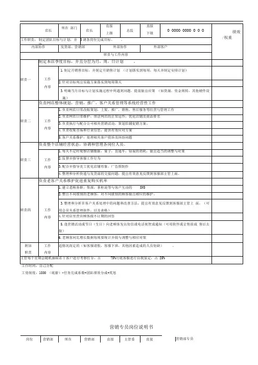 电商各岗位KPI绩效考核表及工作职责