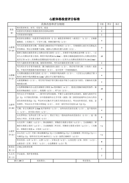 心脏体格检查评分标准