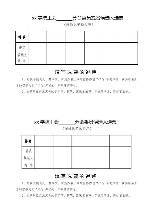 委员候选人选票