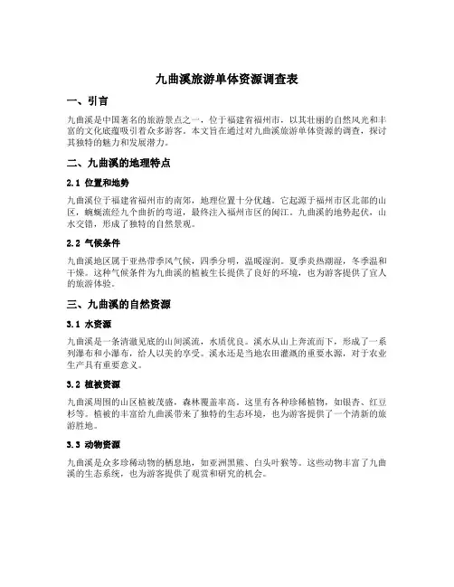 九曲溪旅游单体资源调查表