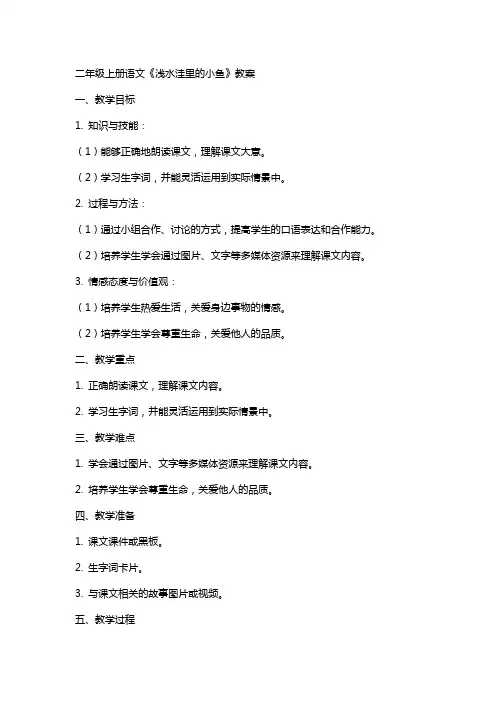 二年级上册语文《浅水洼里的小鱼》教案