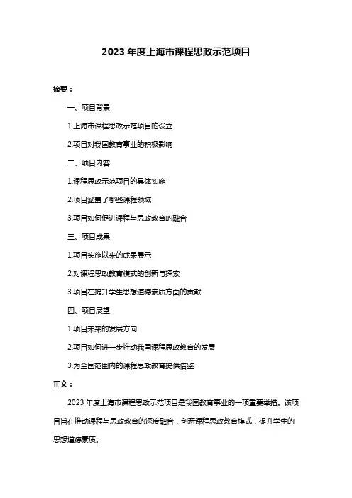 2023年度上海市课程思政示范项目