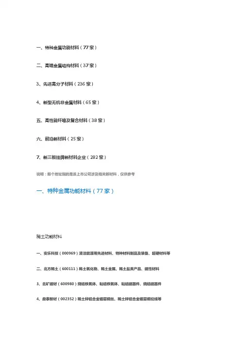 新材料上市公司名单
