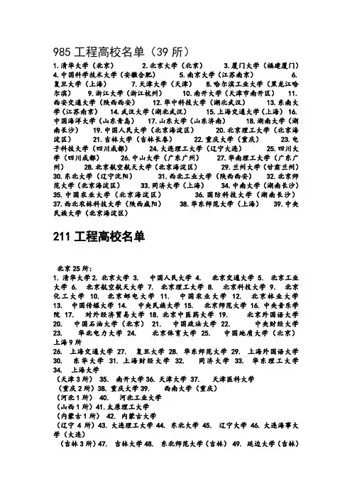 985211高校名单(打印)