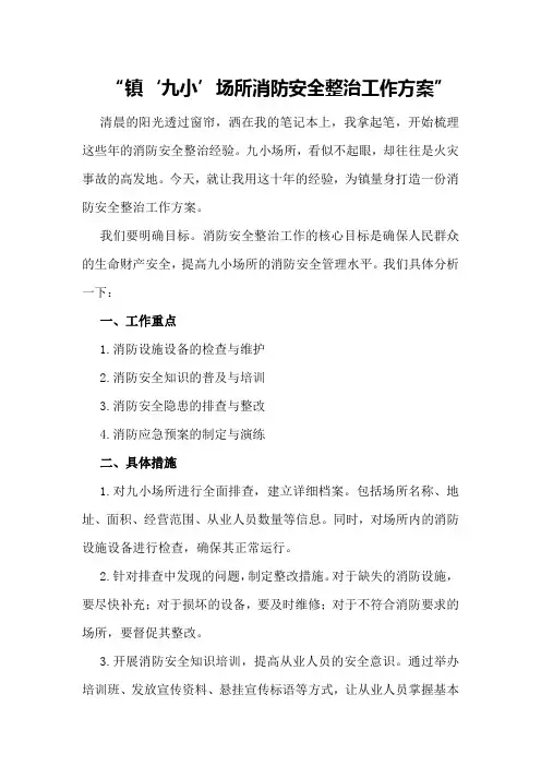 XX镇“九小”场所消防安全整治工作方案
