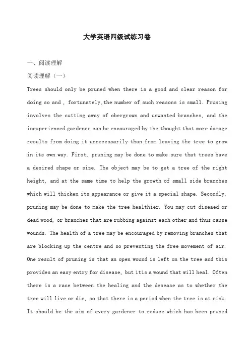 大学英语英语四级练习卷(最后含答案)  (5)