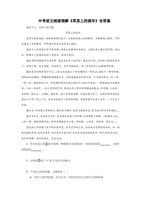 中考语文阅读理解《草茎上的流年》含答案