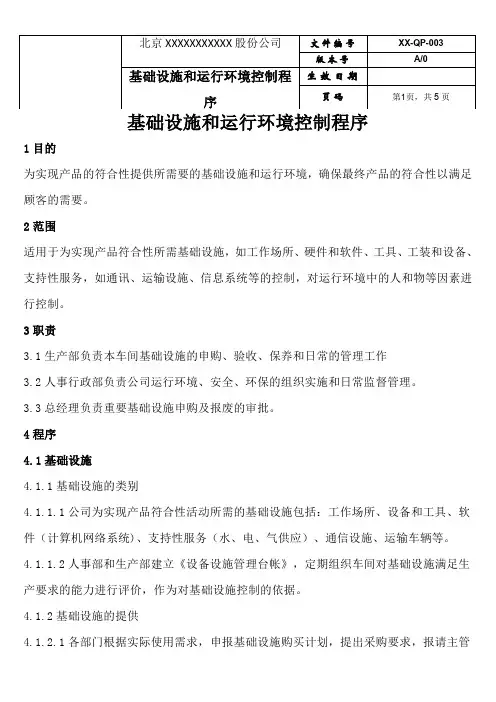 基础设施和运行环境控制程序