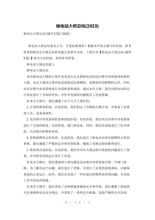 核电站大修总结(2023)