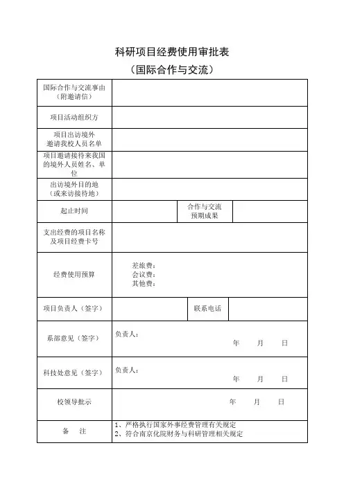 科研项目经费使用审批表【模板】