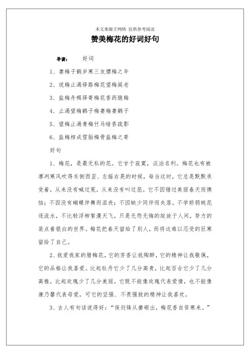 赞美梅花的好词好句