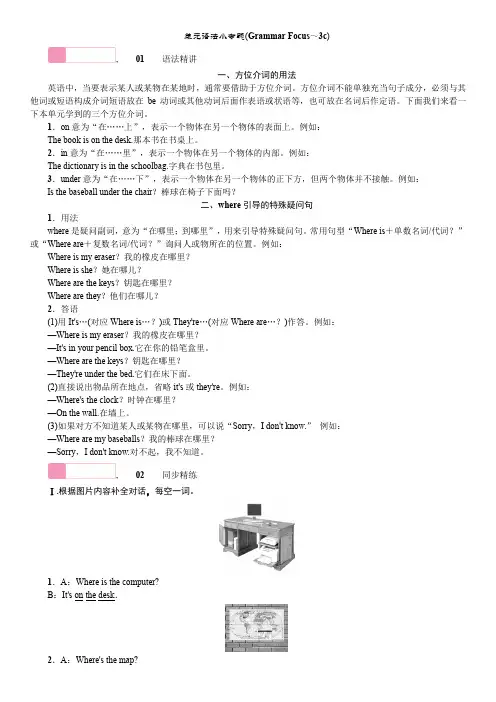 人教版七年级英语上册：Unit4   单元语法小专题【练习】