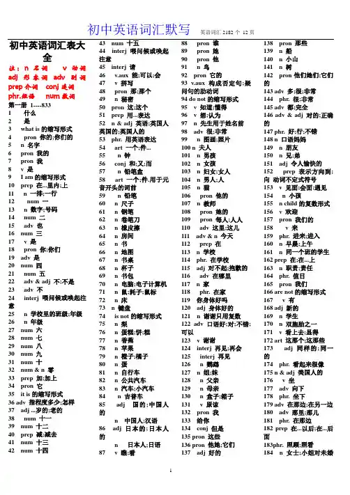 初中英语单词表默写版