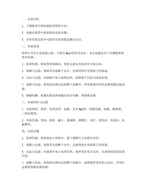 海带中提取镁的实验报告