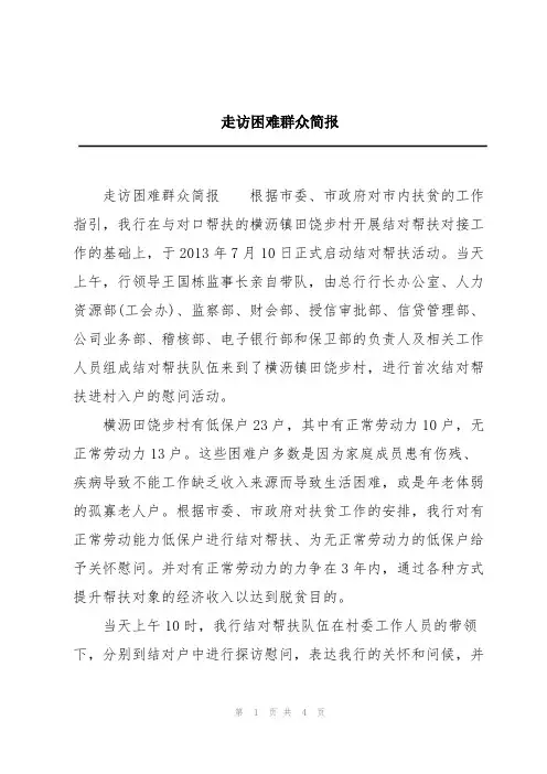走访困难群众简报