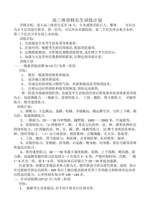 体育班高三体育专业训练计划