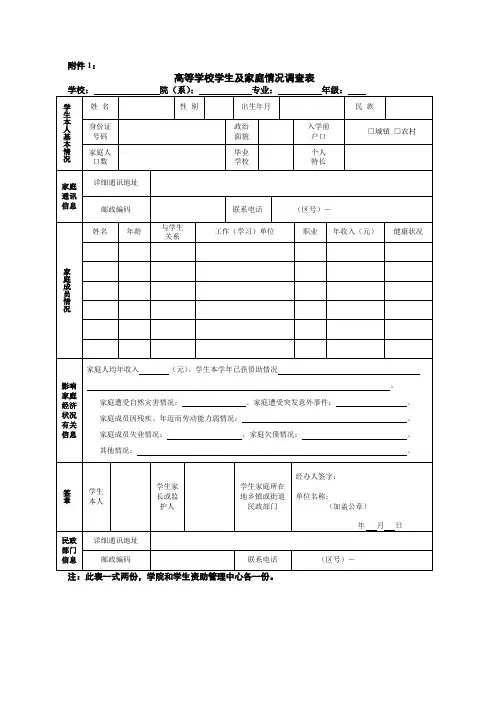 贫困学生-高等学校学生及家庭情况调查表