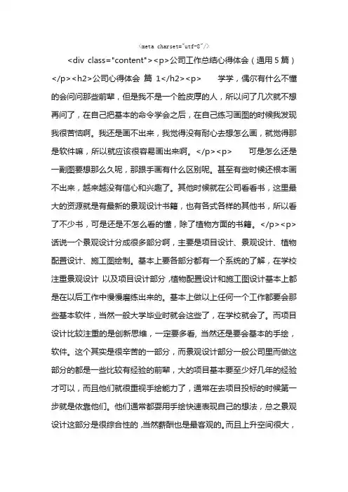 公司工作总结心得体会（通用5篇）