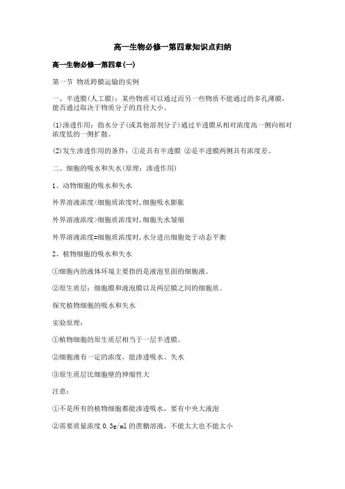 高一生物必修一第四章知识点归纳