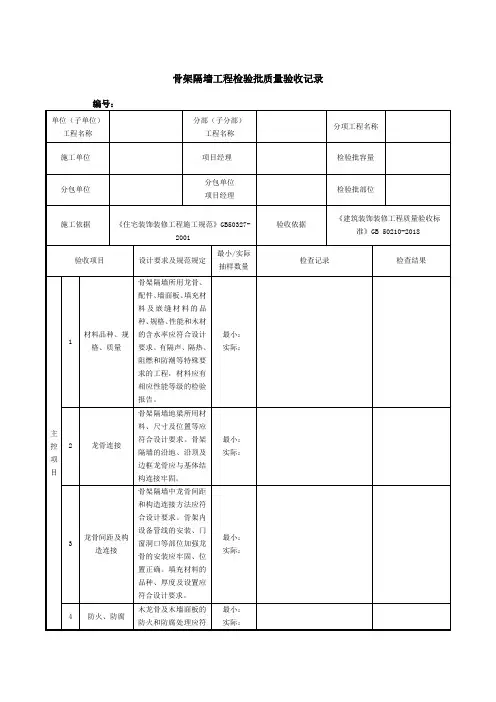 骨架隔墙工程检验批质量验收记录