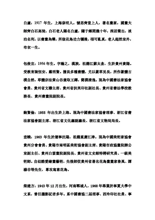 贵州本土画家及贵州书画市场常见画家资料整理