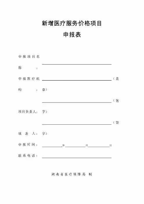 2024湖南省新增医疗服务价格项目申报表