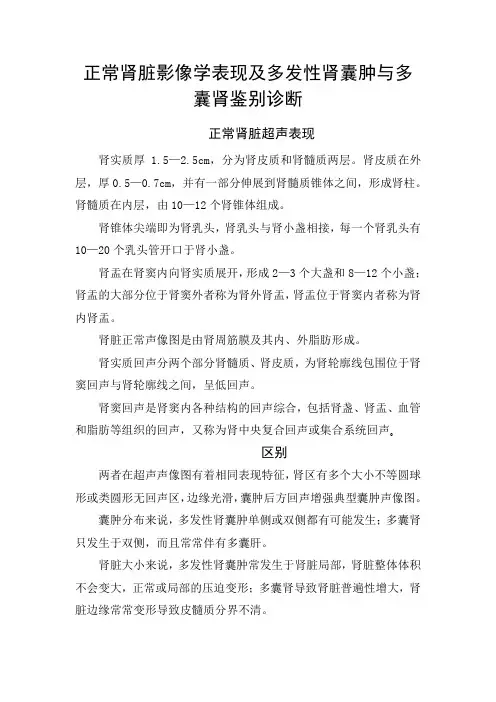 正常肾脏影像学表现及多发性肾囊肿与多囊肾鉴别诊断