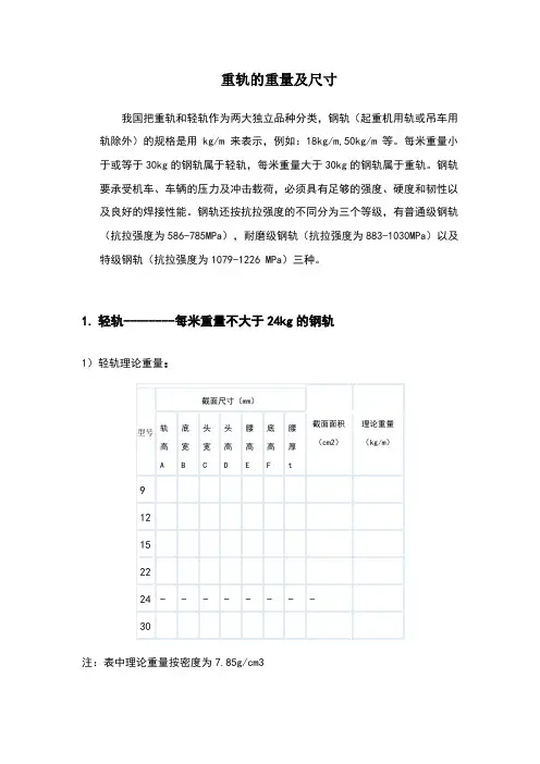 重轨的尺寸