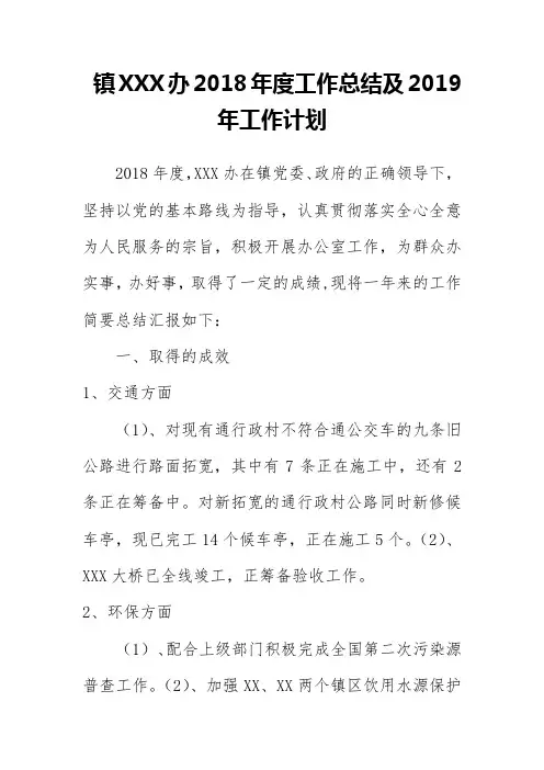 镇XXX办2018年度工作总结及2019年工作计划