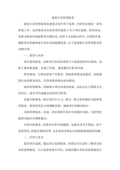 建筑行业管理报表