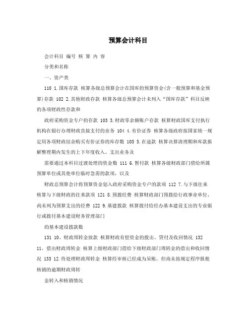 预算会计科目